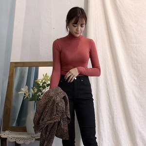 커밍투유 여성용 쫀쫀 목폴라 긴팔 티셔츠