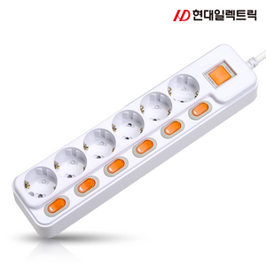 현대 국산 접지 개별 +과부하차단 스위치 멀티탭 멀티콘센트 6구 (16A), 1개, 3m