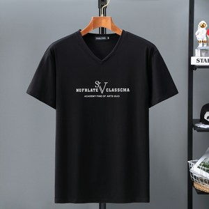 쥬엔리치 4XL~11XL 남자 빅사이즈 반팔 티셔츠 모달 V넥 캐쥬얼 레터링 남성 루즈핏 데일리 여름 티