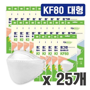 25개 휴그린 미세먼지 황사 마스크 개별포장 KF80 대형 화이트 1매입, 1개입