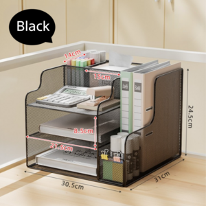 Onshow 서류 정리함 책상 수납 서류함 오거나이저 책꽂이, 블랙, 3단