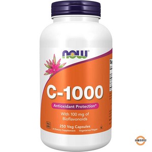 NOW 나우푸드 비타민 C-1 000 바이오플라보노이드 100mg 함유250개 베지 캡슐, 250 카운트(1팩), 1개