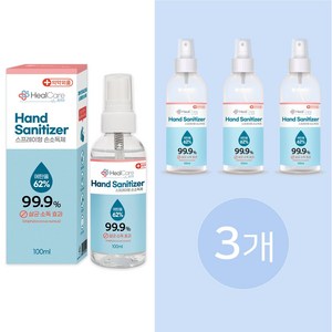 소확행몰 헬케어 의약외품 뿌리는 손소독제 세니타이저 스프레이 100ml, 3개