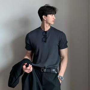 Luna Gace 100% 순면 니트 반팔 머슬핏 라운드넥 티셔츠