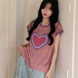 소소걸 하트비트 반팔티 여름 여성 니트 반팔티셔츠