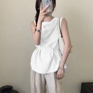 우아글로벌 드레이프 허리끈 여름 민소매 블라우스