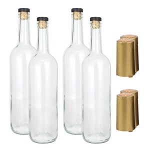 가인글로벌 와인750 투명 유리병, 코르크(블랙) + 탑씰(골드), 4세트, 750ml