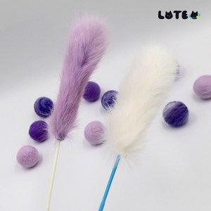 로테오 고양이 밍크 토끼털스틱 장난감 오뎅꼬치, 퍼플+화이트, 1세트
