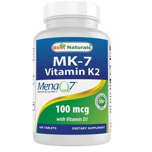 BEST NATURALS 비타민 K2 (MK7) D3 보충 뼈 및 심장 건강 (5000 IU 비타민 D3 100 MCG VITAMIN K2 MK7) 180 정, 1개, 180정