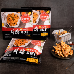 [도우찌] 닭껍질튀김 찌피 시즈닝 포함(달콤한맛 매콤한맛) 냉동 깔끔손질, 220g, 3개