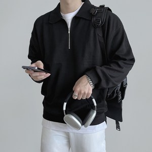 룩샵 남자 남성 데일리 오버핏 무지 카라 특양면 반집업 맨투맨