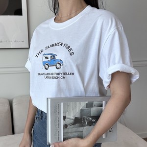 온미올렛 여성 고급 코튼 면 프린팅 반팔 티셔츠 반팔티