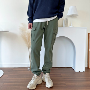 남자 기모 조거팬츠 밍크퍼 본딩 기모 레트로 카고바지