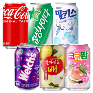 코카콜라 칠성사이다 밀키스 웰치스 포도 갈아만든 배 코코팜 피치핑크 355ml 6종 4개씩, 24개, 340ml