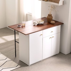 어반 확장형 수납 아일랜드식탁, 화이트 우드