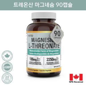 트레온산 마그네슘 90캡슐 L-트레온산 마그네슘 2250mg 허바 캐나다, 1개, 90정