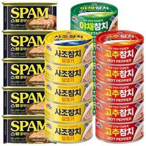 CJ 스팸 200g 5개+사조(살코기참치 100g 5개+고추참치 100g 5개+야채참치 100g 5개), 1개