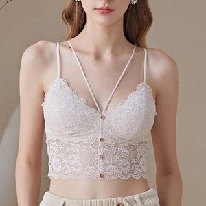 레이스 크롭탑 탱크탑 크롭 나시 넷단추 나시브라