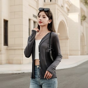 리리꼬 여성용 브이넥 데일리 얇은 여름 가디건