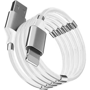 원스바이 선꼬임 방지 마그네틱 롤 라이트닝 8핀 고속충전 케이블, 1개, 화이트 x 2, 1m