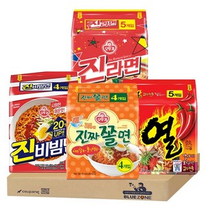 블루존 인기라면4종 세트 (진라면5p+열라면5p+진짜쫄면4p+진비빔면4p), 1세트