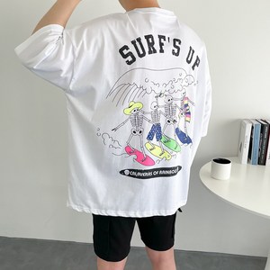 남자 여름 서퍼 프린팅 박스 오버핏 반팔티셔츠(3COLOR)