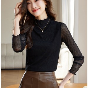 여성 레이어드 레이스 이너 긴팔 티셔츠 데일리룩 반폴라 긴팔티 봄가을 슬림 상의