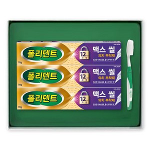 폴리덴트 맥스씰 의치 부착재 x3개 +증정용 의치 칫솔, 1개입, 3개