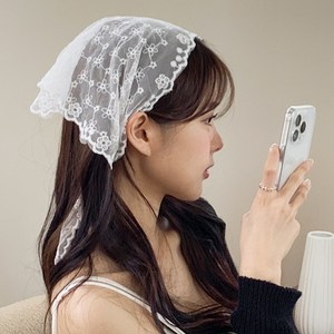 블루씨티 물결 플라워 스카프 헤어 레이스 두건