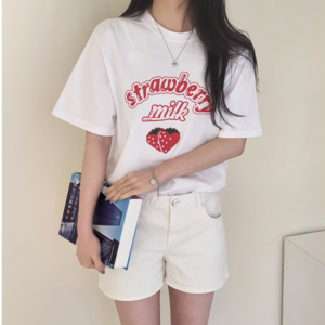 라라로엔픽 딸기우유 순면100% 반팔티셔츠