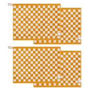 기라로쉬 뱀부 선염 주방 고리수건 핸드타올, 4개, 옐로우 체스
