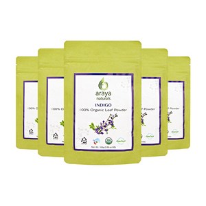 아라야 USDA 유기농 인증 천연 내추럴 퀸즈 헤나, 5개, 인디고