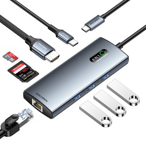 Rocoen 11 in 1 USB C 허브 PD 100W RJ45 SD 리더 Macbook Ai Po 용 USB 3.0 분배기 도킹 스테이션 Samsung LG 노트북, 8 in 1 HUB, 1개