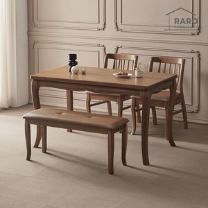 라로퍼니처 플로라 1300 순수 원목 4인 식탁 세트, 식탁+의자2+방석벤치1