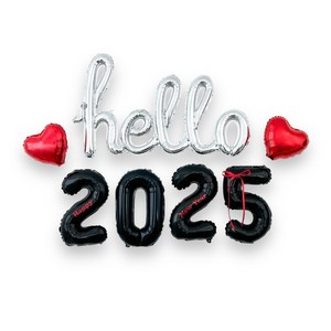 하피블리 헬로 2025 신년 풍선 연말 파티 용품 홈 세트, 1개, 신년세트(블랙레드)