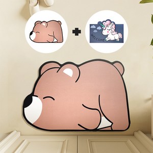 1+1 빨아쓰는 규조토 발매트 캐릭터 욕실발매트, 납작곰+유니콘