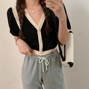 에프엑스 여성 브이넥 여름 반팔 니트 가디건