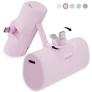 [난연 보조배터리] 바우아토 단자 접이식 미니 일체형 난연 도킹형 보조배터리 5000mAh, 파스텔핑크, C타입