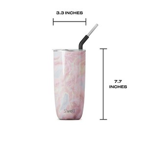 S'well 빨대가 있는 스테인리스 스틸 텀블러 - 700ml(24온스) 지오드 로즈 음료를 18시간 동안 차갑게 5시간 뜨겁게 유지하는 3중 레이어 진공 단열 용기 BPA 프리, 700ml, 1개