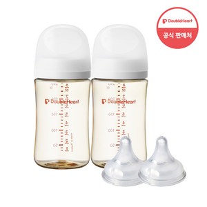 더블하트 모유실감 3세대 PPSU 베이직 트윈팩 240ml+젖꼭지(2입), 젖꼭지M, 제뉴인화이트 트윈팩, 1개