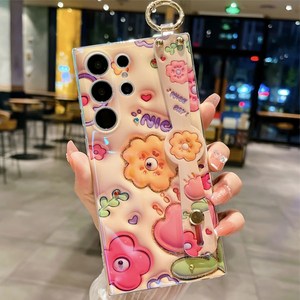 에르모사 갤럭시 S22 케이스 울트라 플러스 GALAXY PHONE CASE 3D 프린팅 플라워 핸드 스트랩 휴대폰 케이스