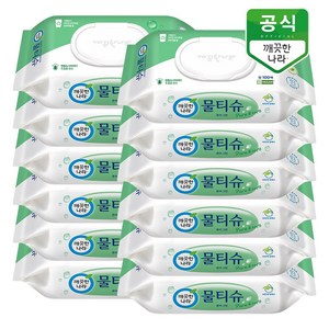 깨끗한나라 물티슈 퓨어 그린 캡형, 100매, 12팩