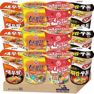 블루존 소컵라면 4종 12입 (스낵x3+튀김우동x3+새우탕x3 +진라면x3), 1세트