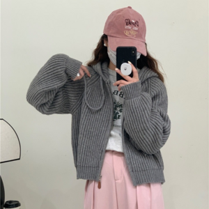 모던스튜디오 여성용 니트 후드 집업 후드 니트 가디건