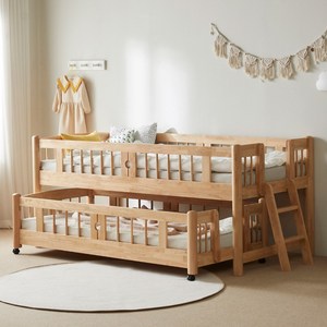 (주)가구타운 원목 슬라이딩 분리형 2단 이단침대 우드깔판+독립포켓 양면매트리스 포함, A타입 내추럴(싱글), 우드깔판+독립포켓 매트 2장