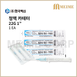 1개 ) 한국백신 정맥 카테타 22G 1인치 25mm 정맥카테타 정맥카텍터 정맥카텍타 정맥카테터 IV 카테터 혈관내튜브 정맥주사기 한백 22