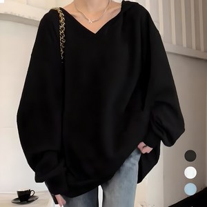 엘쏘 여성용 루즈핏 박시 V넥 긴팔 티셔츠