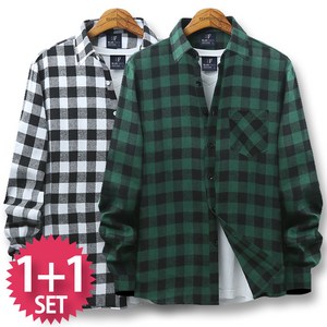 블루포스 케이시 체크 긴팔 남방 1+1세트 [2장 묶음] 남여공용 셔츠 베이직핏 [국내생산]