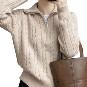 글램공식 여성 꽈배기 반집업 니트