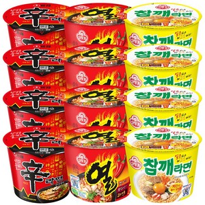 컵라면 큰컵 3종 모음 / 신라면 4 + 열라면 4 + 참깨라면 4 / 총 12개